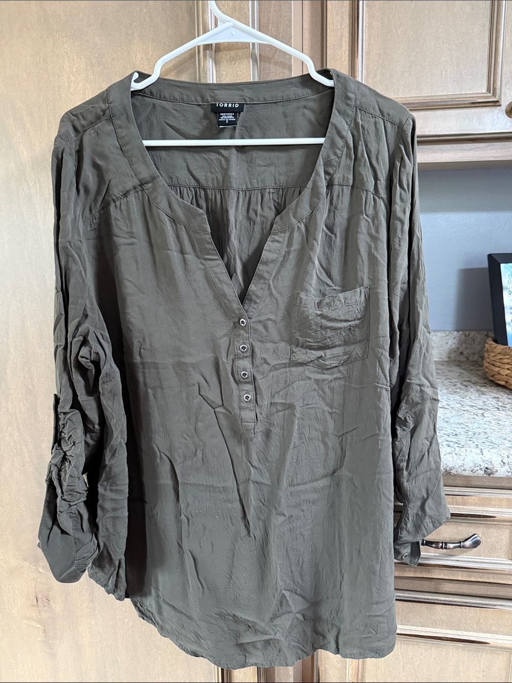 torrid Olive Green Casual Button-Front Henley Shirt